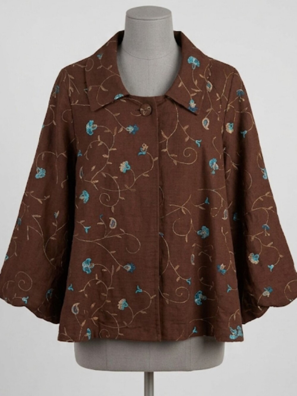 Handmade Embroidered Cropped Flared Blazer Coat Women's Size 2X